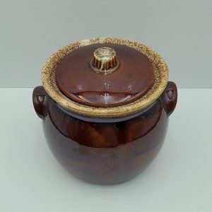 Hull Brown Drip Glaze Bean Pot Cookie Jar with Lid Oven Proof USA Round Canister